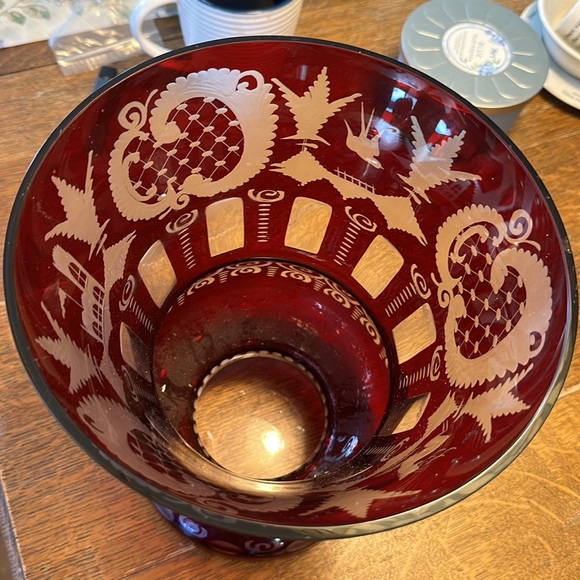 Egermann Bohemian large Cut Clear Amber Crystal Vase Czech Republic 11” - Picture 3 of 5